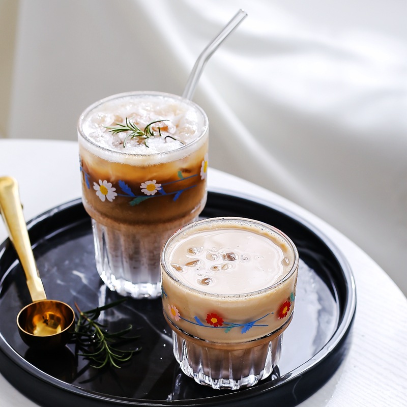 Boli American, Japanese and Korean InS-style Daisy glass cups, iced coffee cups, juice, cola and milk tea cups, and stackable water cups details Picture