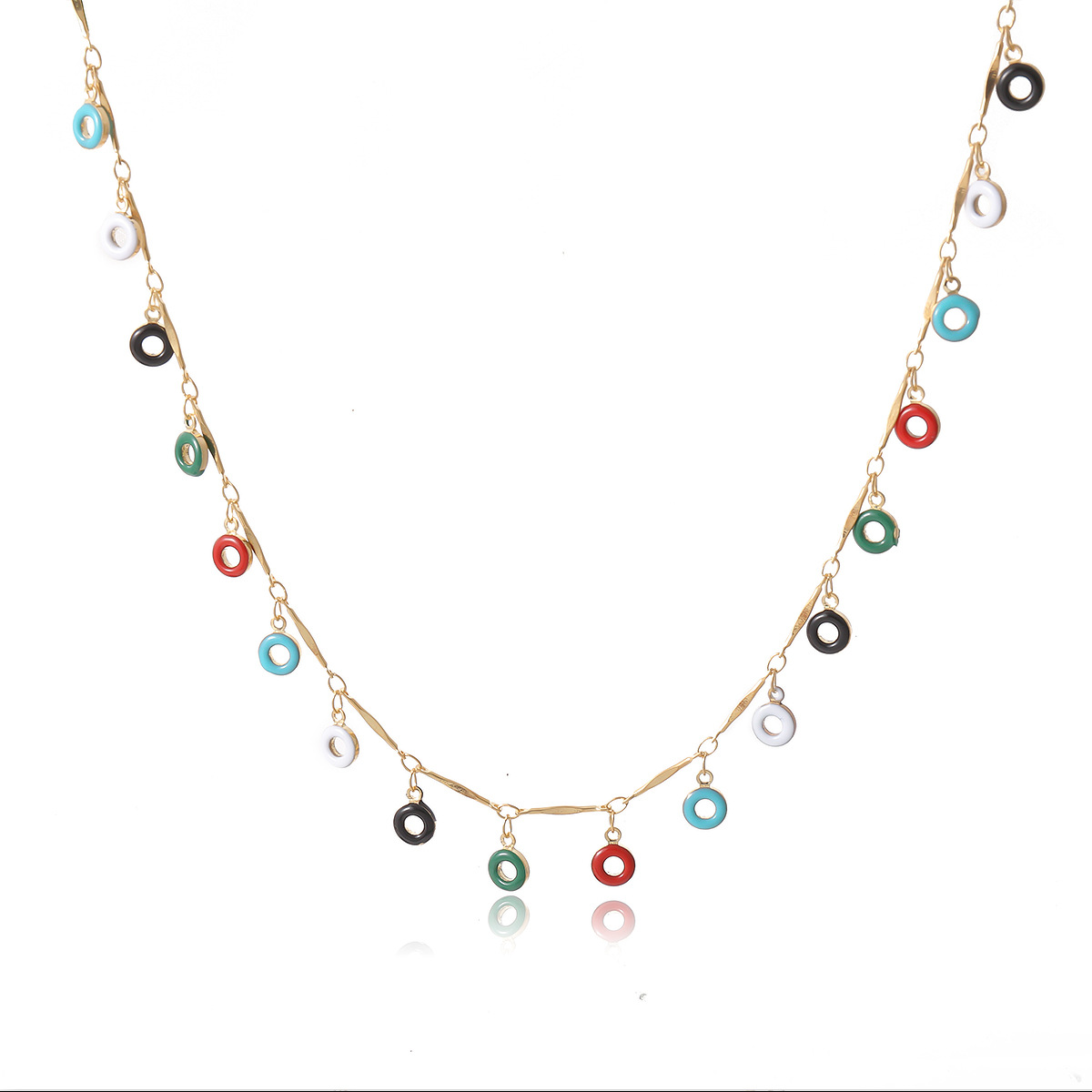 A simple and short fringed hollowed-out necklace for women from Europe and America, a retro colorful small flower ring handmade necklace Specification drawing