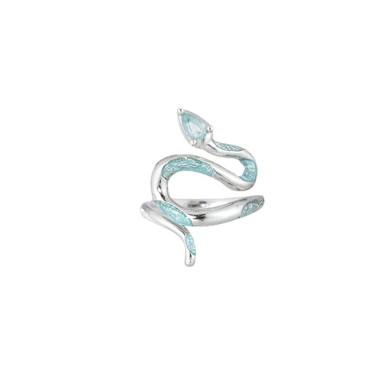 The ice blue snake style irregular opening ring is a new fashionable, individual, niche and high-end index ring for women Item Picture