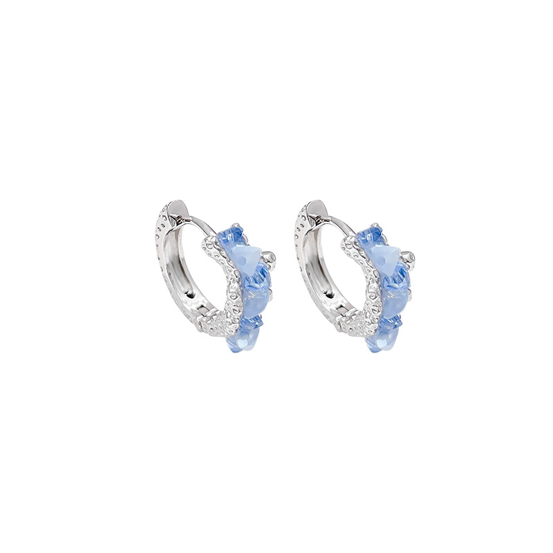Blue retro diamond ear loops, ear buckles, women's light luxury, versatile, elegant and high-end style, ear studs, best-selling internet-famous earrings wholesale Item Picture