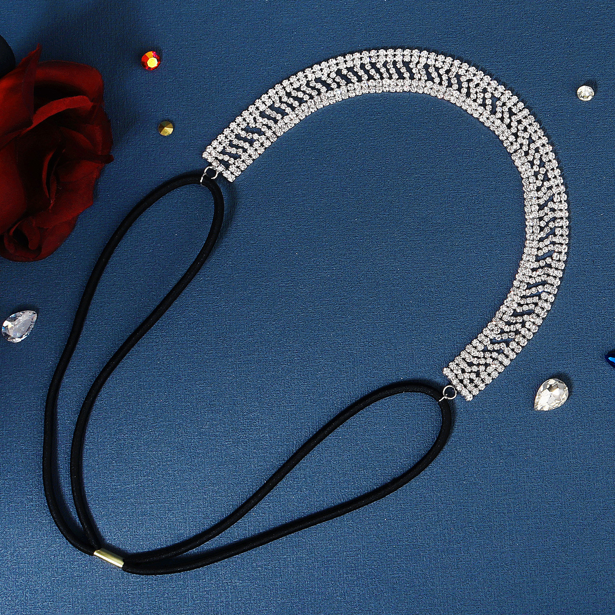European and American retro fashion hair accessories, versatile for brides, wedding gowns and evening gowns, full diamond compression headband, light luxury water diamond elastic hair band details Picture