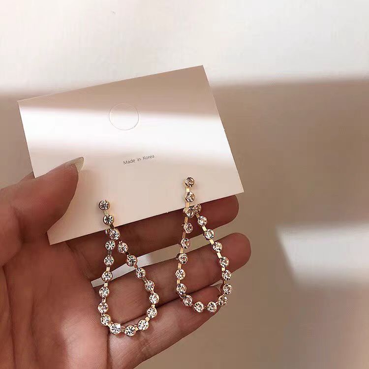 Korean style, high-end and elegant, teardrop-shaped rhinestone earrings, long, trendy, light luxury, high-end zircon earrings for women Specification drawing