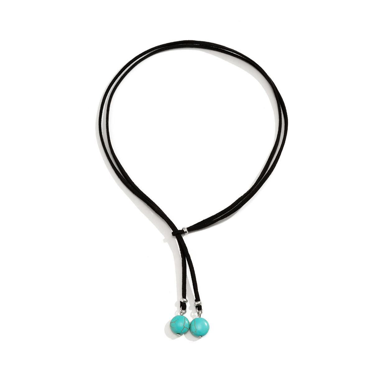 European and American cross-border ethnic style turquoise double-layer Korean velvet collarbone chain choker sweet and cool simple necklace women's accessories Item Picture