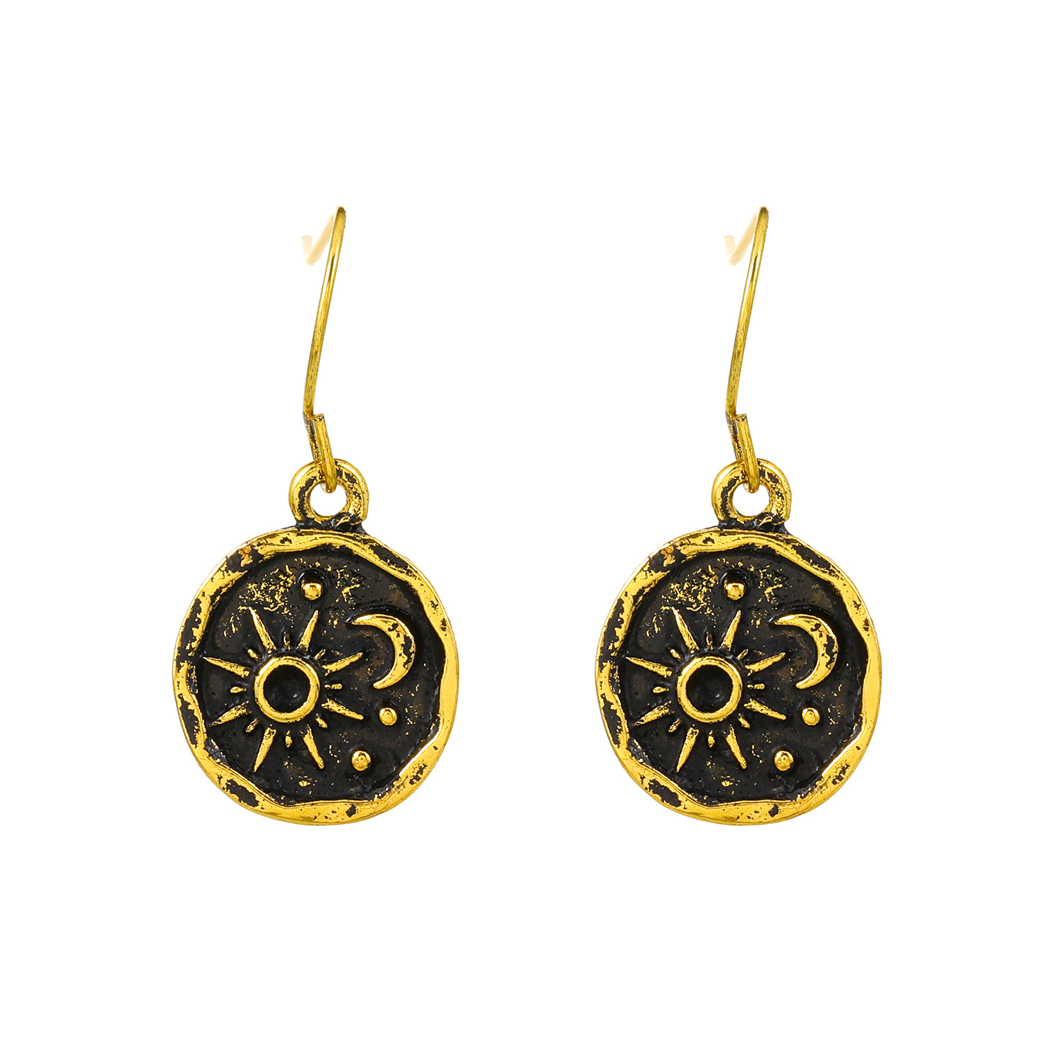 Cross-border European and American sun and moon earrings for women, Bohemian ethnic style metal geometric sun and moon earrings, retro earrings Item Picture