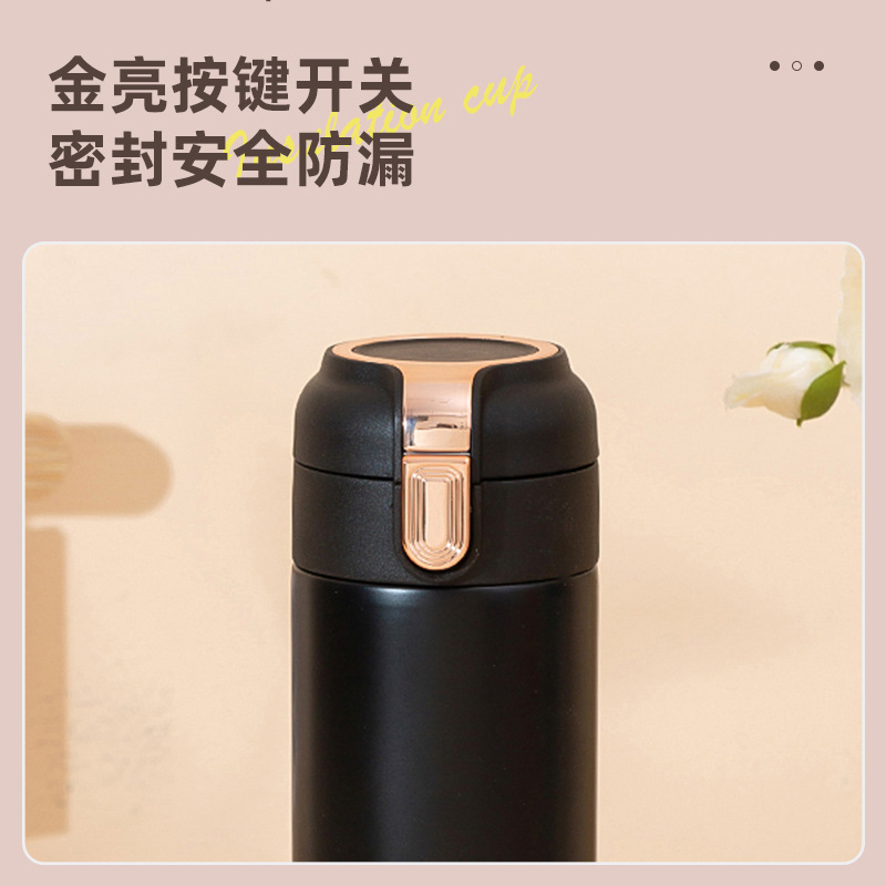 New stainless steel insulated cup with a spring lid, pea design, simple student water cup, handle, portable car, creative gift cup Specification drawing