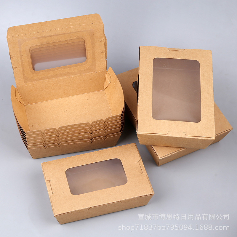 Disposable kraft paper single window for sale, packed transparent box sushi salad, open window kraft paper lunch box factory direct sales Application Scenario
