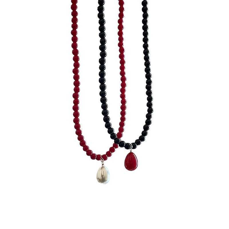 Korean niche water drop pendant beaded necklace for women, retro, light luxury, elegant and fashionable, versatile neckchain and collarbone chain Item Picture