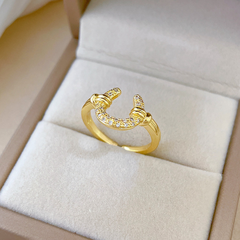 【 Real Gold 】 Crescent-shaped full diamond ring with adjustable opening, simple Japanese-style bracelet, couple rings Specification drawing