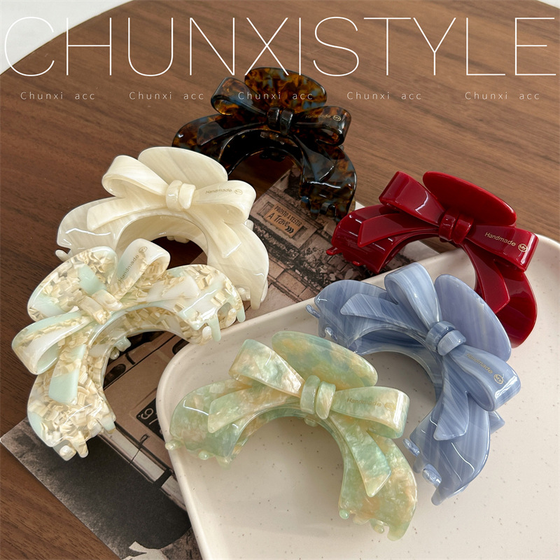 French high-end bow acetate clip, elegant and refined hair clip, arched updo, shark clip, women's hair accessory, hair clip Specification drawing
