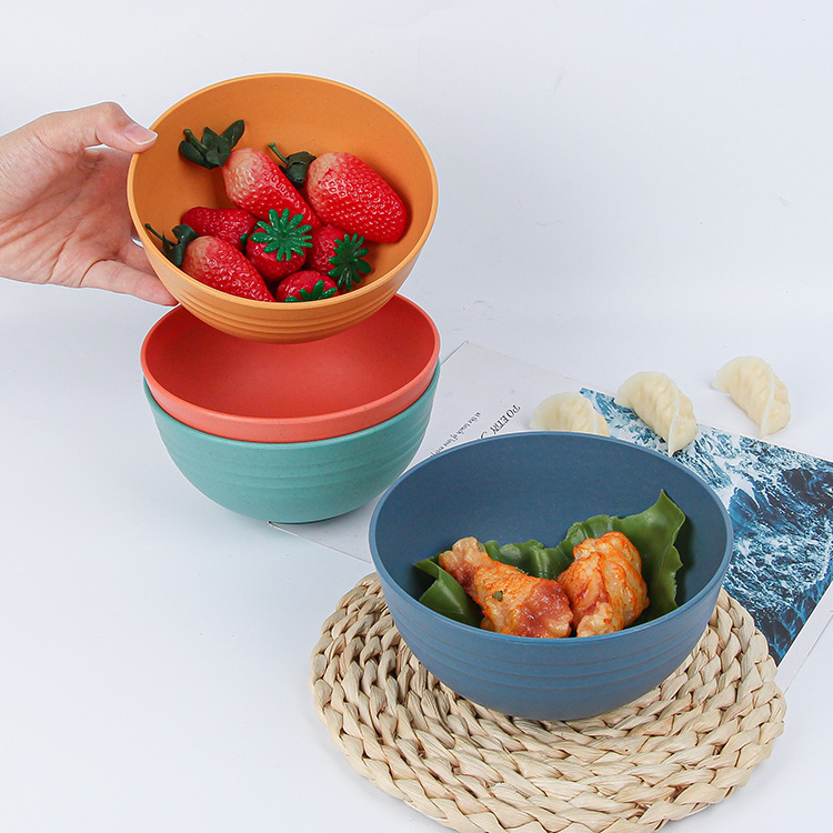 Creative wheat straw simple household bowls, student dormitory instant noodle bowls, anti-drop children's bowls, dessert bowls details Picture