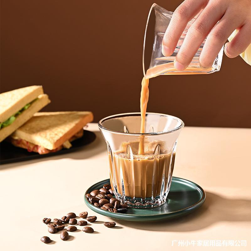 Ins-style glass cups, girlish juice drink coffee cups, vertical tempered glass latte cups, heat-resistant and shock-resistant details Picture