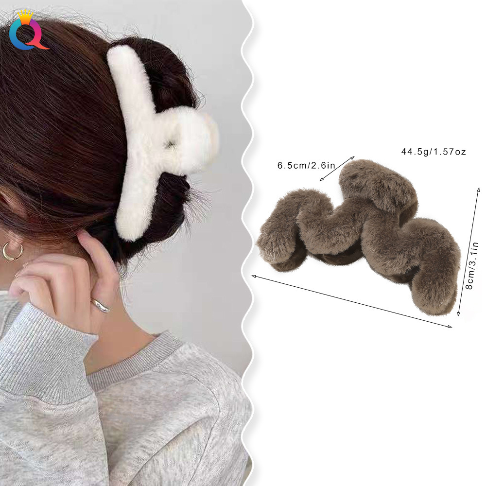 Wholesale of Qiyue premium rabbit hair clips, large autumn and winter plush shark clips, high-end updo hair clips and hair accessories details Picture
