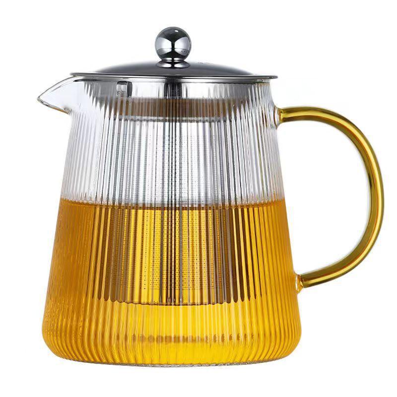 Clearance household tea set: Thickened high borosilicate striped tea brewing kettle, steel filter kettle, glass teapot Item Picture