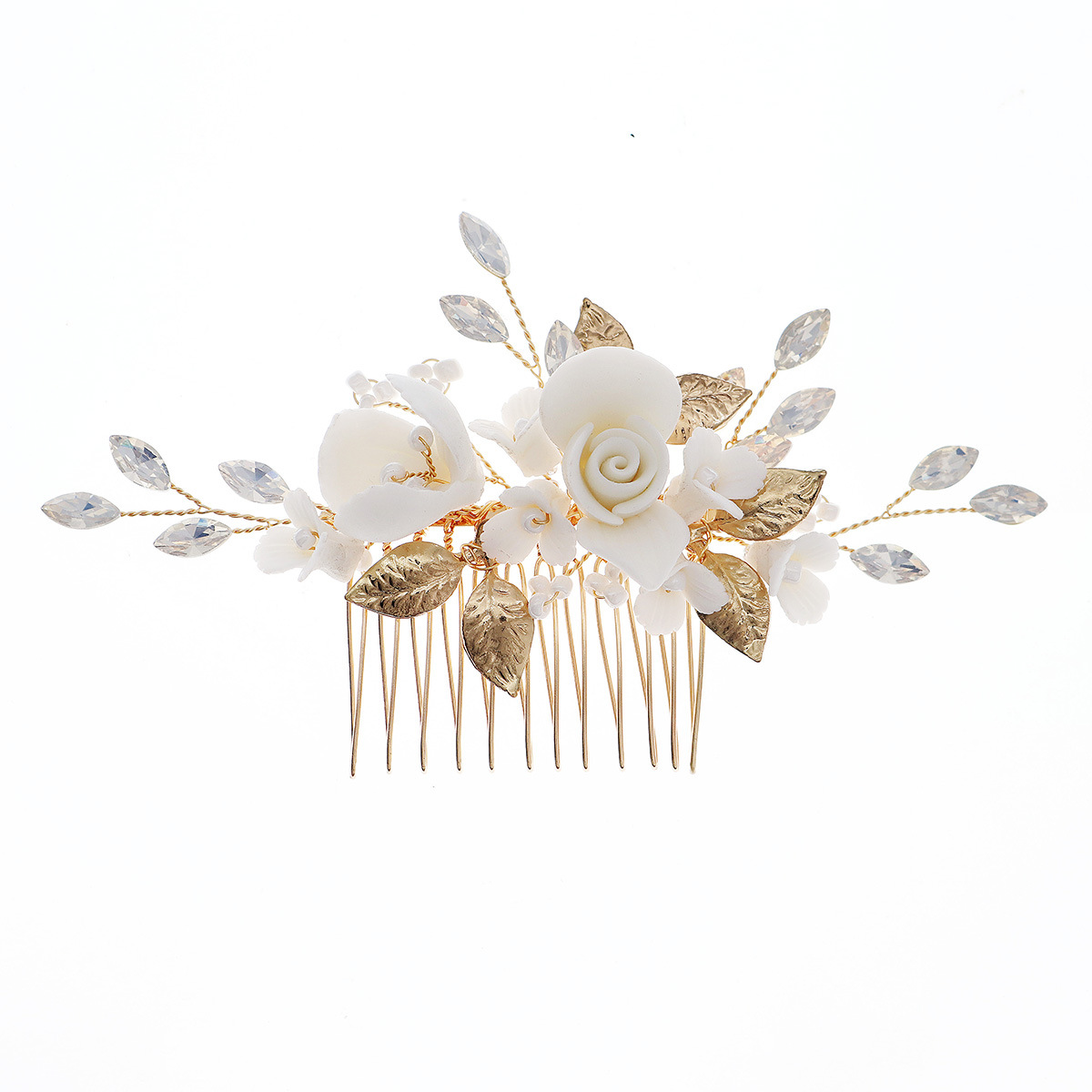 Cross-border bride accessories, handcrafted flower hair combs, forest-themed super fairy wedding hair accessories, retro and versatile ceramic flower bouquets for women Item Picture