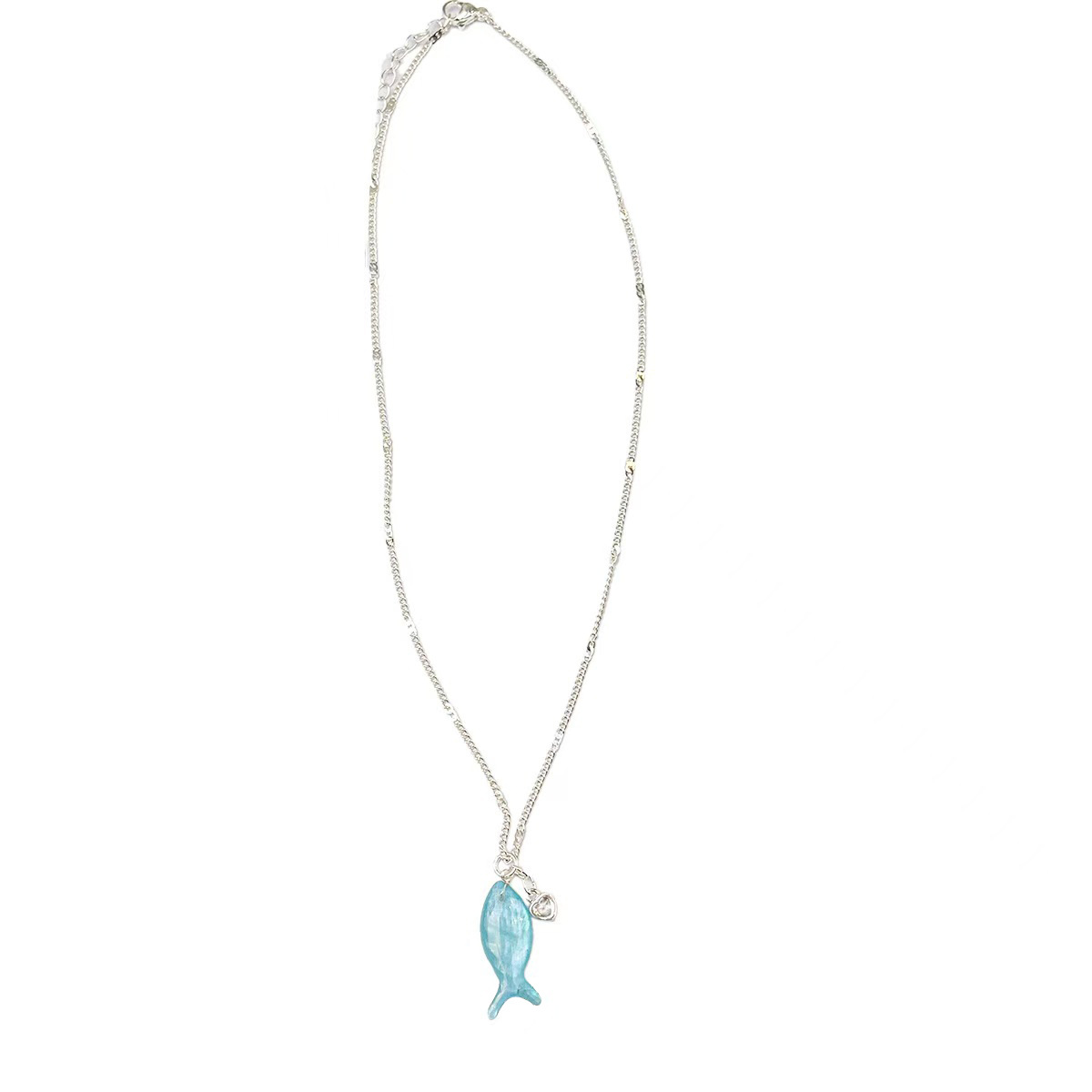 "Sea Street Diary Fresh Mint Green Fish Zircon Necklace, Korean Niche layering collarbone chain, ins beaker necklace. Item Picture
