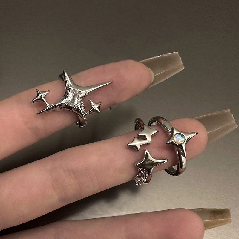 A light luxury zircon star opening ring for women's ins, a trendy and niche design, a high-end index finger ring, a fashionable and individual ring details Picture