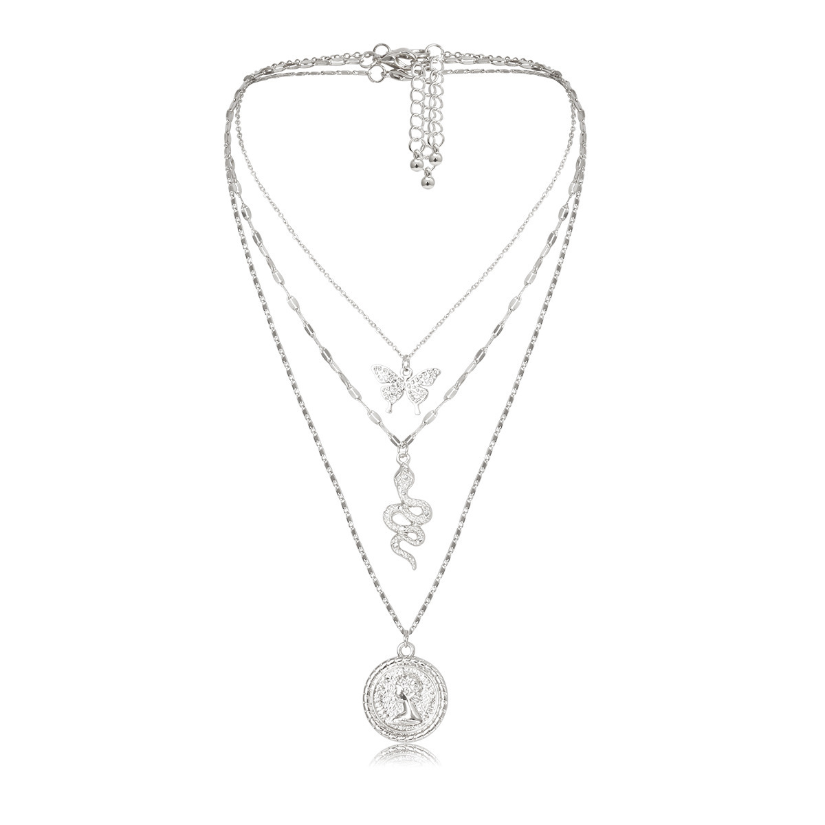 European and American cross-border jewelry, personalized butterfly Queen relief necklace, multi-layered snake-shaped micro-inlaid set necklace with feminine charm details Picture