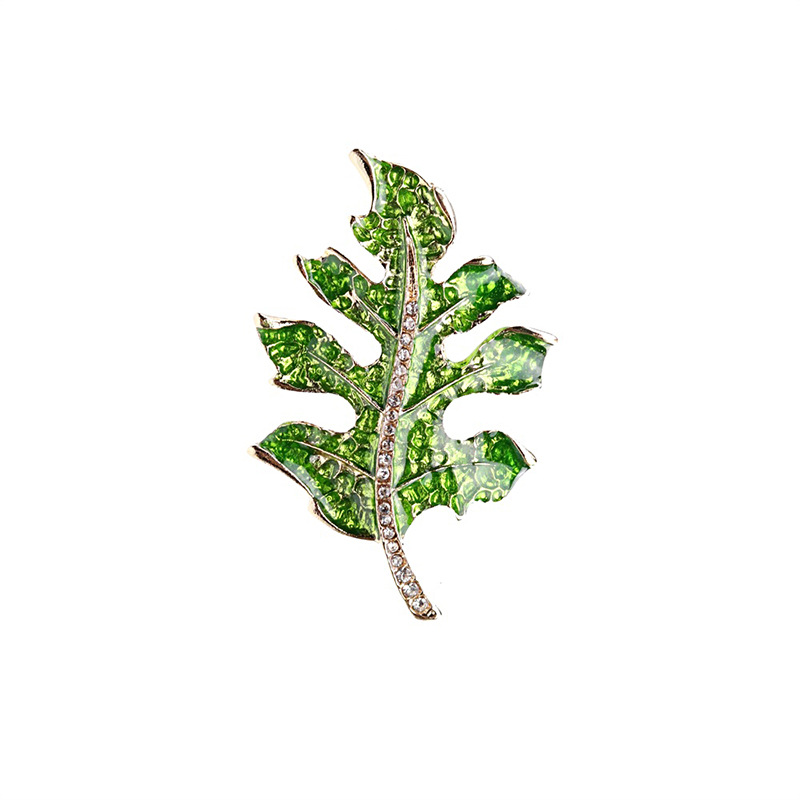 New retro European and American color maple leaf diamond-encrusted oil brooch, fashionable, simple and versatile collar pin brooch Item Picture
