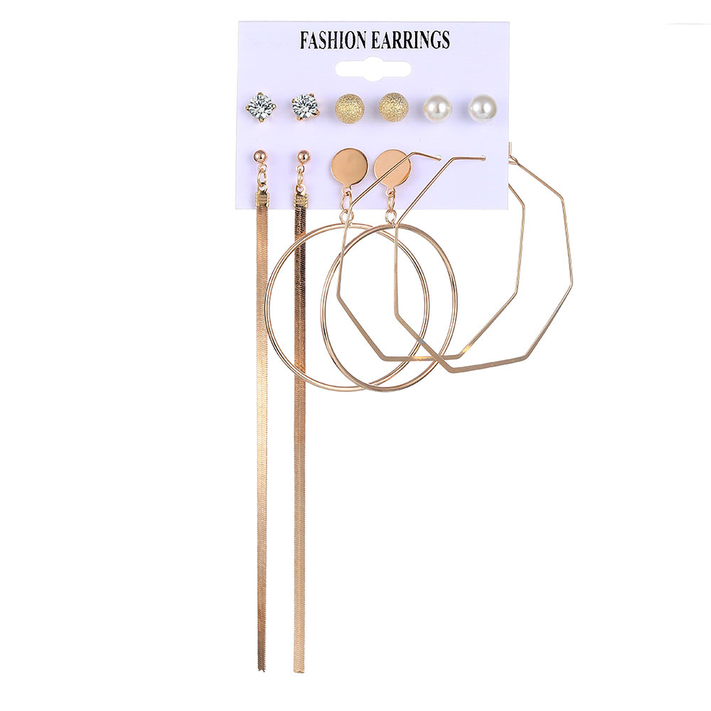 Wholesale of 6-piece sets of cross-border accessories, European and American earrings, geometric metal acrylic sheet tassel stud earrings, and decorative items details Picture