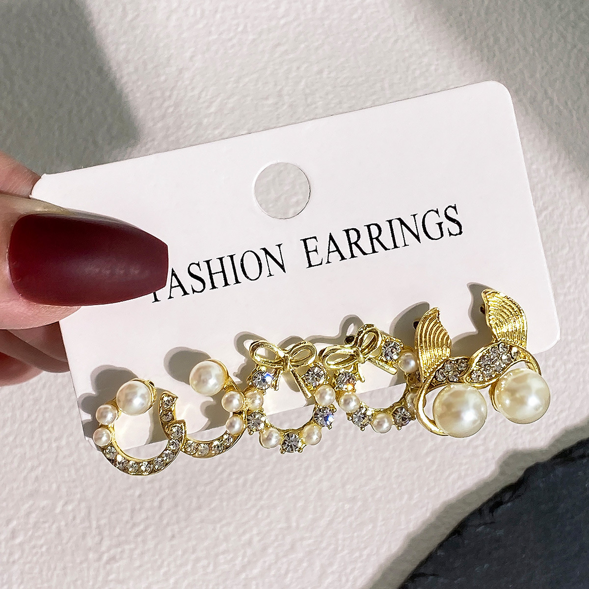 European and American cross-border ins bow fishtail pearl moon stud diamond-encrusted fashionable and elegant earring set 3-piece batch Application Scenario