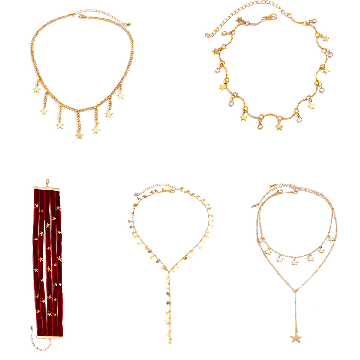 European and American cross-border jewelry, simple metal long sweater chain necklace, Christmas-style velvet star sweet and cool necklace for women Item Picture