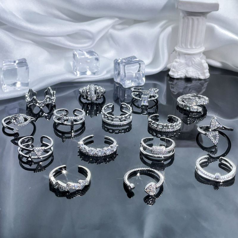 High-end, irregularly inlaid zircon, elegant open ring, ins, cold style, light luxury, fashionable, hot girl, sweet and cool ring full figure