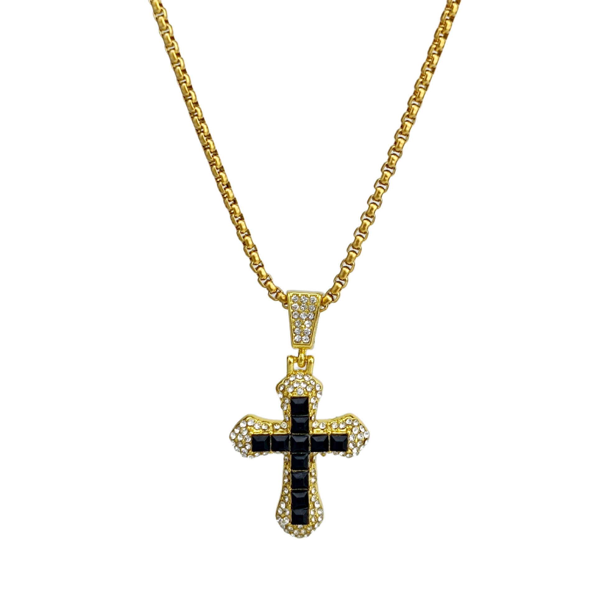 European and American fashion, individuality, exaggerated full diamond cross necklace, light luxury, retro pendant accessory, sweater chain, cross-border wholesale Item Picture