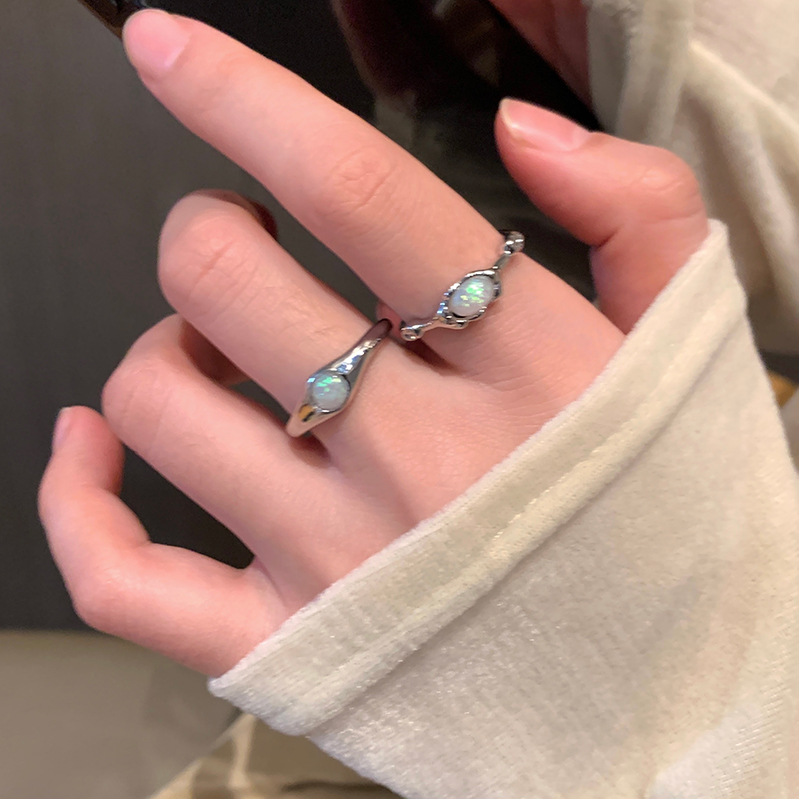 Simple and individual colorful stone open ring for women's Instagram cold style new trendy and fashionable high-end design food ring details Picture