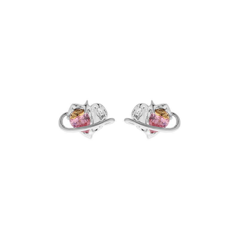Wholesale of fashionable Barbie pink heart-shaped earrings, original design, versatile silver needle stud earrings, new style and sweet girl style earrings Item Picture