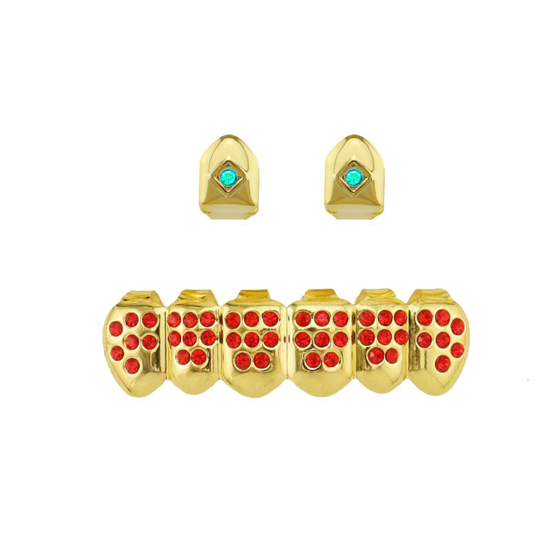 European and American hiphop color diamond single braces decoration Hip-hop braces color diamond Halloween set Vampire gold braces details Picture
