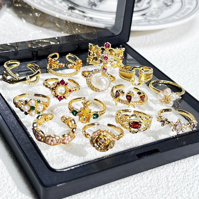French style, high-end, pearl-inlaid, sweet and cool open ring, geometric, exquisite and fashionable student ring for women Specification drawing