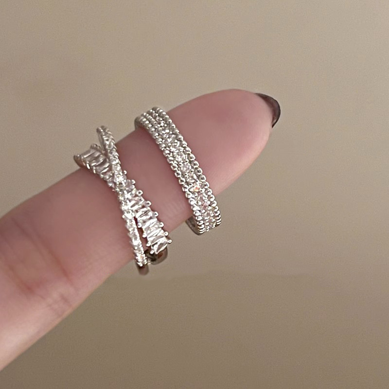 French exquisite and high-end cross-zirconia ring, light luxury and niche design, simple and elegant, finger opening ring lady Specification drawing