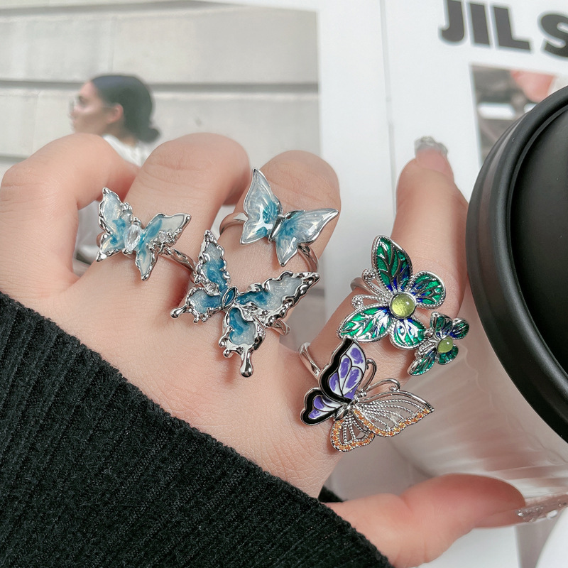 A retro enamel butterfly ring with a national trend, adjustable for women's temperament, exquisite ins niche design, artistic and light luxury ring details Picture