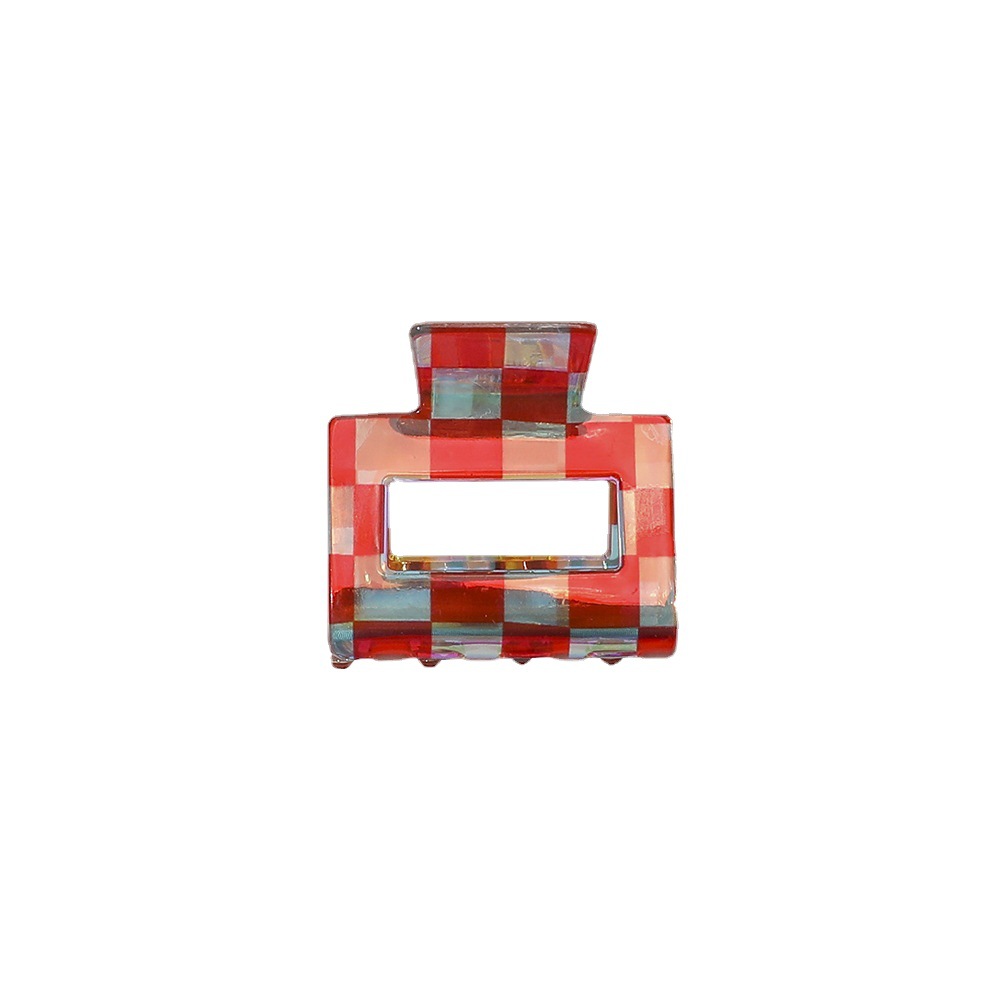 Qiyue Korean acetate hair clips for women's fashion, retro checkerboard pattern, colorful shark clips, back of the head, updo hair clips, and headwear Item Picture