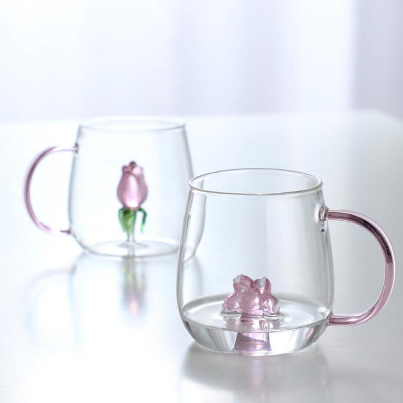 A cute three-dimensional water cup with a handle, a single-layer high borosilicate transparent glass cup, a household milk and juice glass cup Specification drawing
