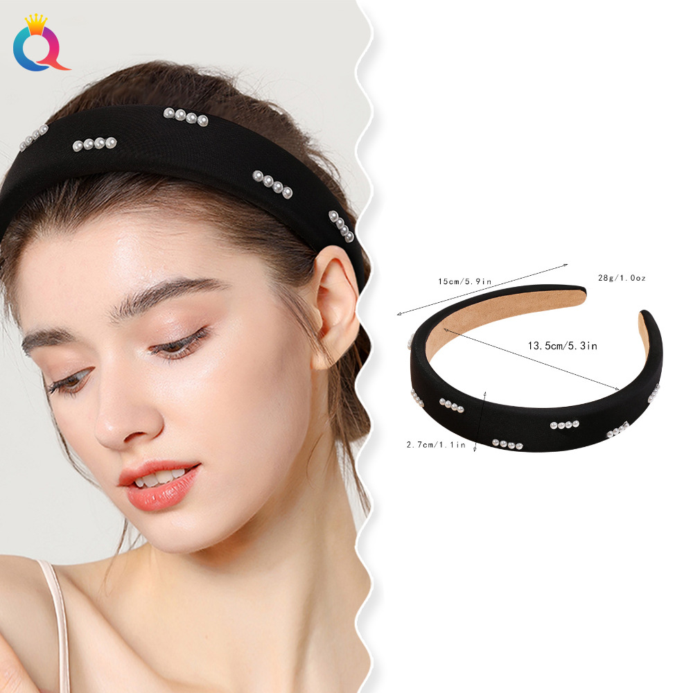 Qiyue Cross-border High-end sponge wide edge facial hair band for Women, simple and height-increasing headband for the top of the head, elegant headband hair accessory wholesale details Picture