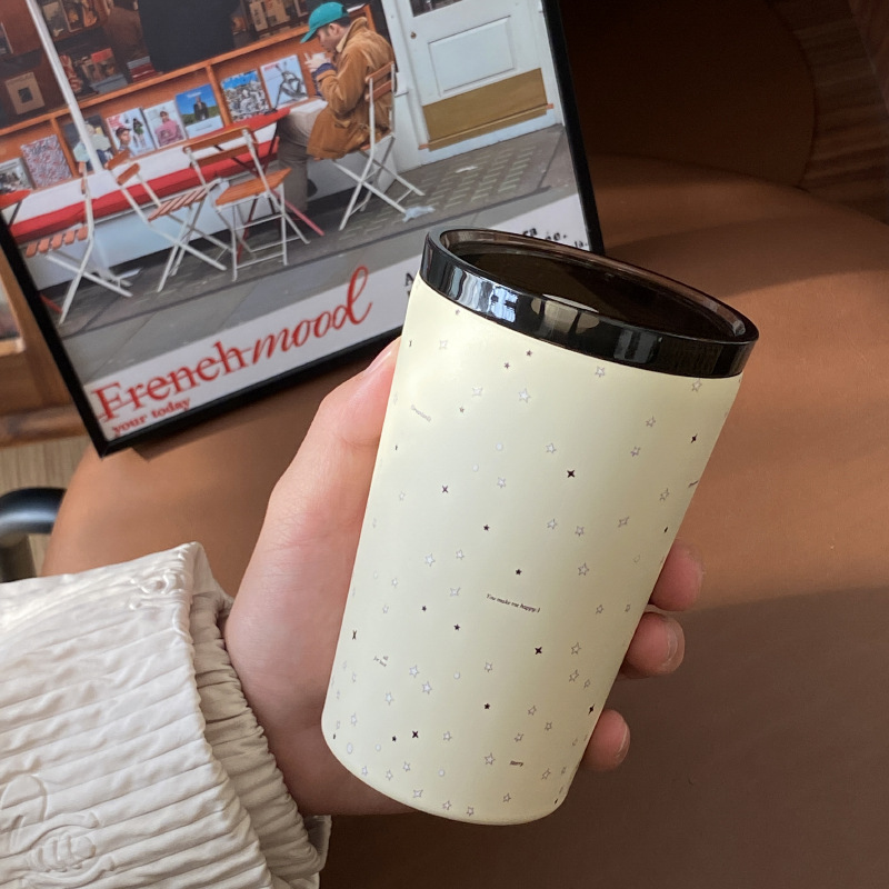 A low-key and niche star travel cup with a frosted texture, made of 304 stainless steel, is a coffee insulated cup with a car lid and a couple's cup Item Picture