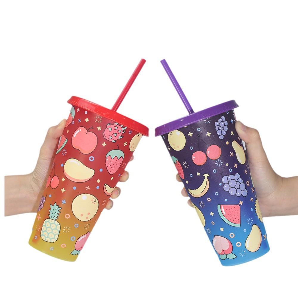 Cross-border stock large-capacity fruit color-changing plastic cups, multi-style five-piece sets, color box color-changing cups factory Item Picture