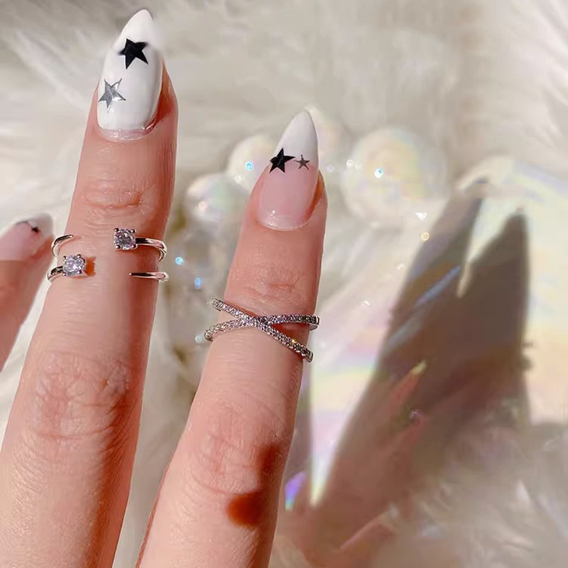 ins cold style, fashionable and exquisite zircon cross-opening ring, a unique and elegant female ring trend details Picture