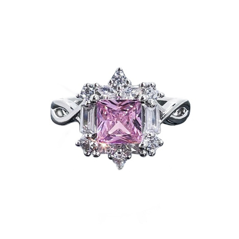 A high-end, light luxury pink diamond heart-shaped zircon open ring for women, a French sweet, cool, fashionable and elegant, exquisite and individual ring Item Picture