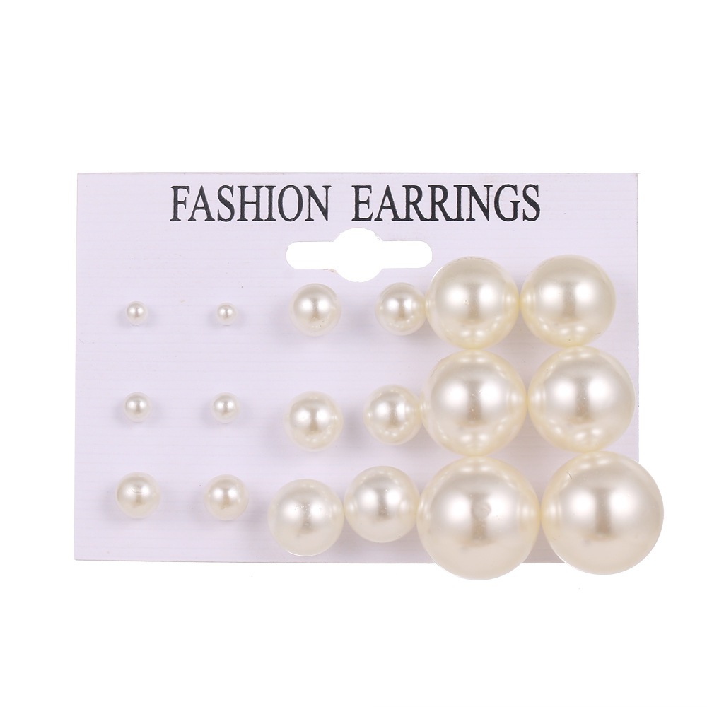 9 simple, classic and versatile pearl stud earrings in various sizes from Europe and America, with white card ear pins and ball-shaped earrings details Picture