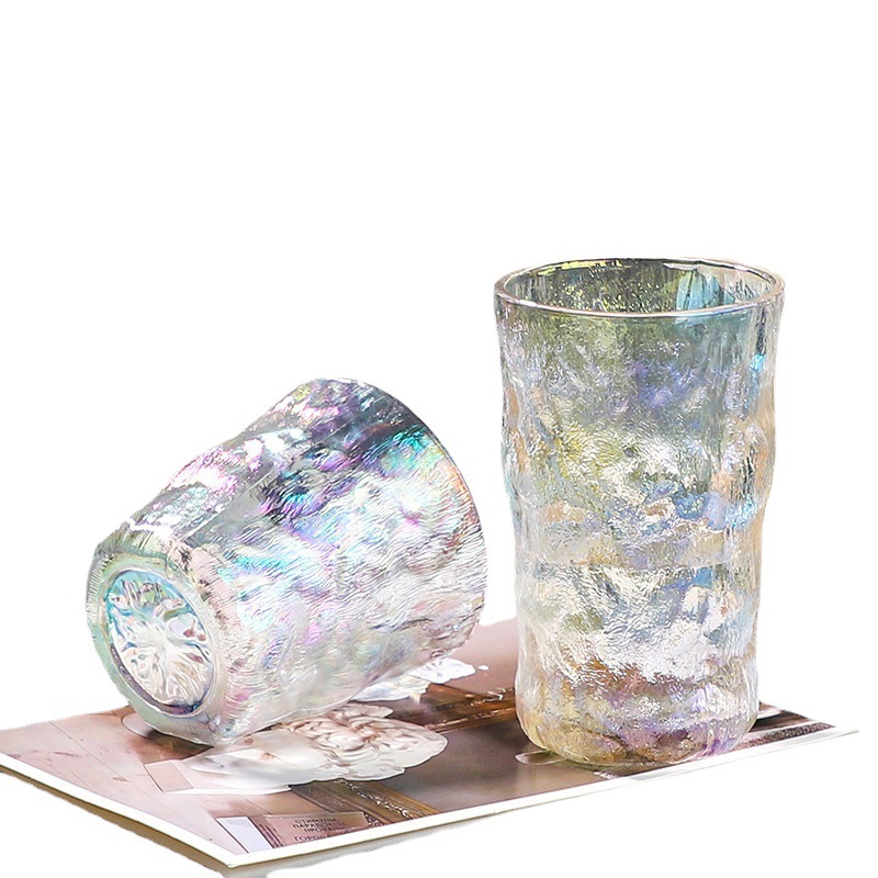High-appearance-level InS-style iride-colored glass glacier cups, simple household light luxury seven-color tree-patterned beer mugs factory wholesale Item Picture