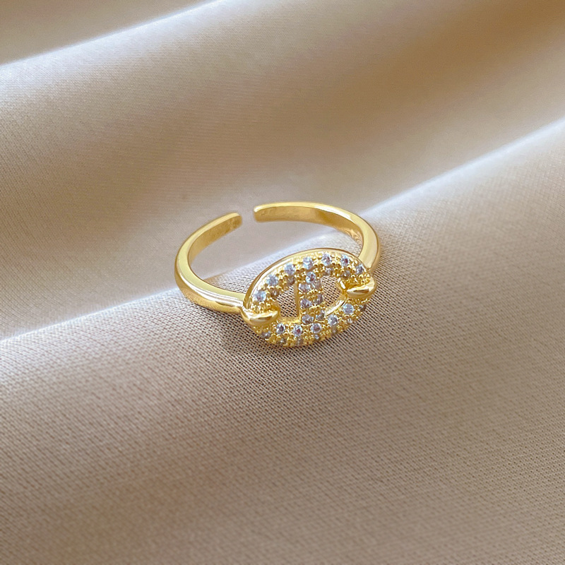 【 Real Gold 】 A simple Japanese-style couple ring with adjustable opening and a pig nose full diamond ring Item Picture