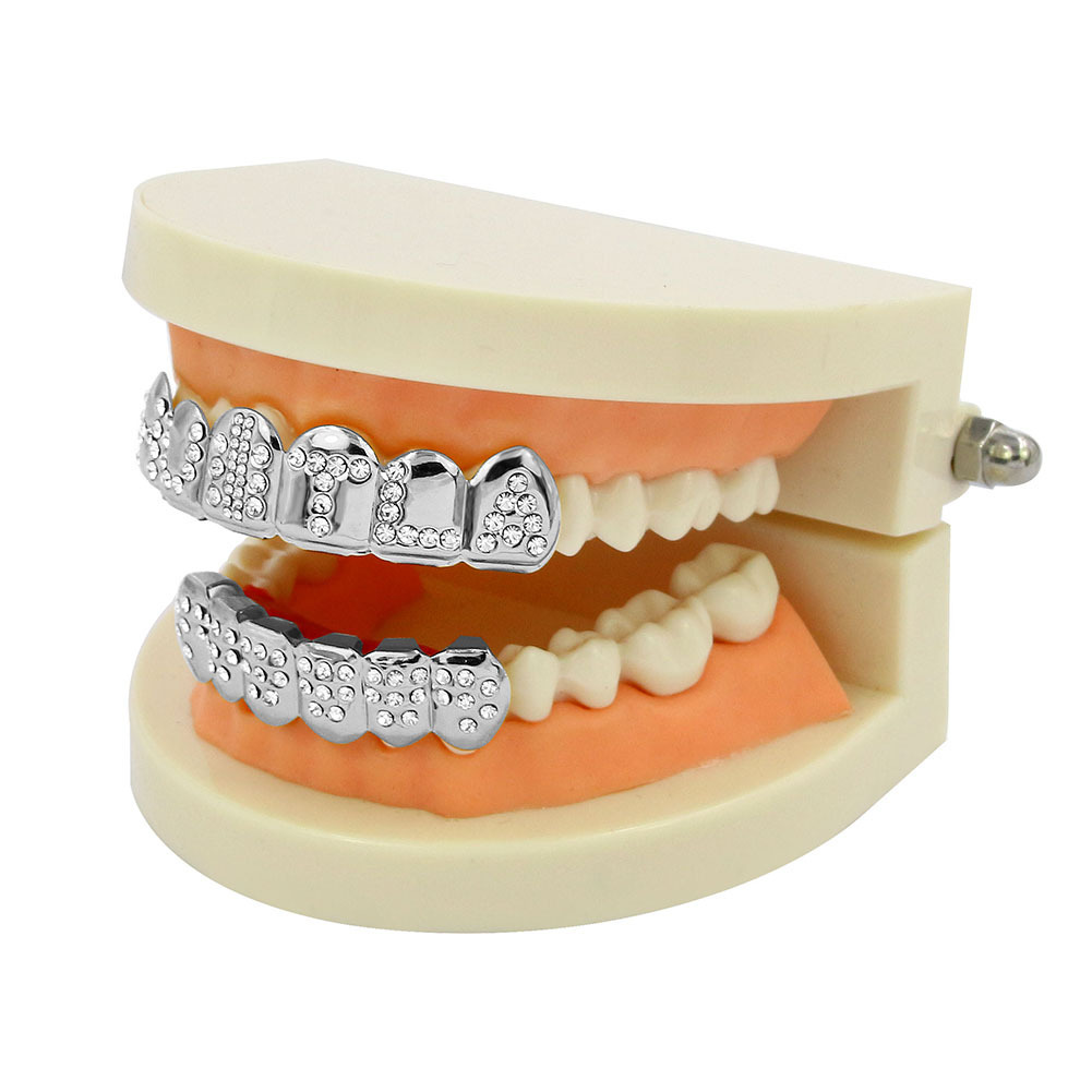 New European and American diamond-encrusted real gold electroplated English letter hip-hop gold braces as Halloween gift accessories details Picture