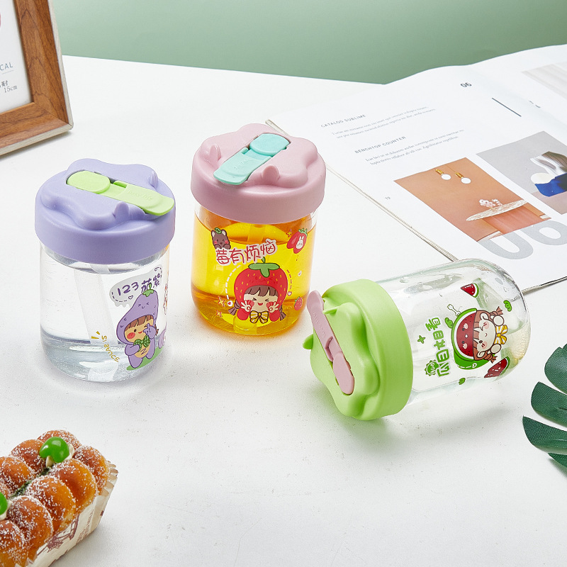 Creative sticker glass water cups, cute children's drink cups, mobile phone stands, home and office coffee cups, straw cups Specification drawing