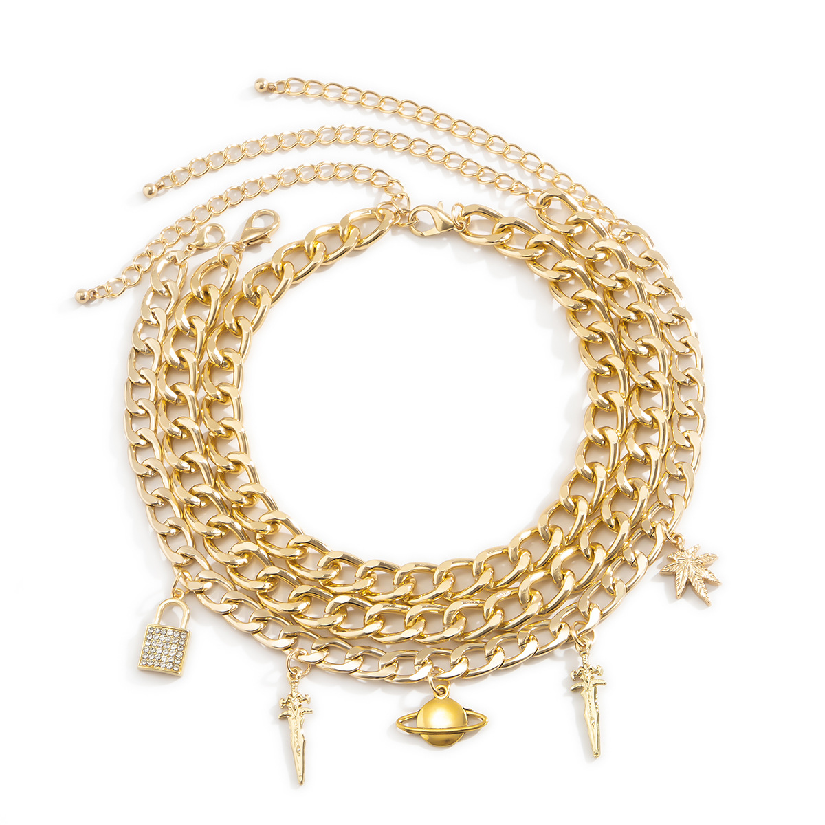 New European and American necklaces, cross-border tassel alloy multi-layer set necklaces, exaggerated street style sword pendant accessories for women Specification drawing