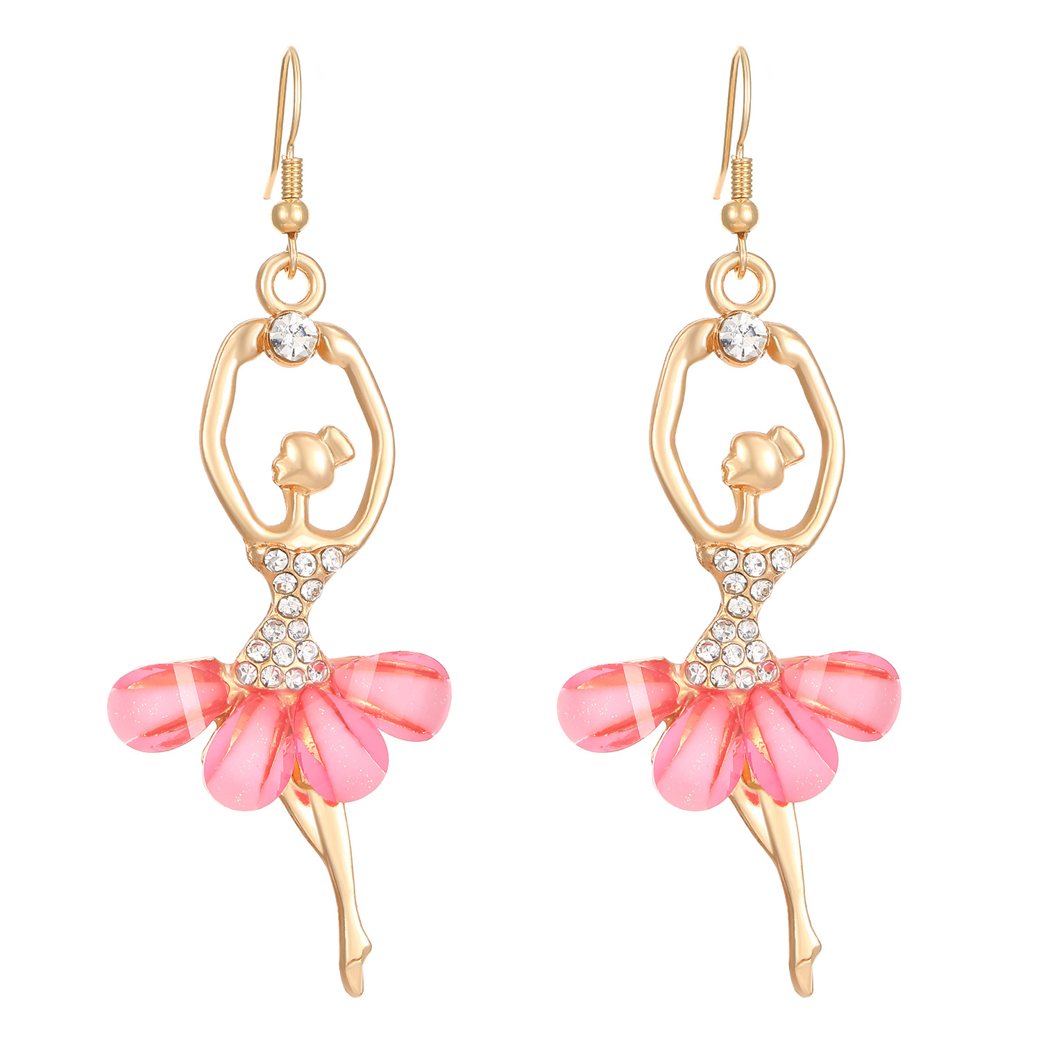 Cross-border pink dress, ballet girl necklace, fashionable jewelry set, collarbone chain, European and American diamond-encrusted crystal earrings for women Item Picture