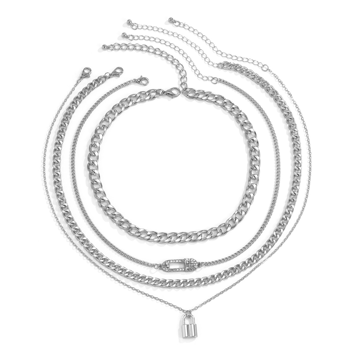 A cross-border multi-element micro-inlaid rhinestone brooch set necklace from Europe and America, mixed and matched with a punk-style geometric alloy necklace Application Scenario