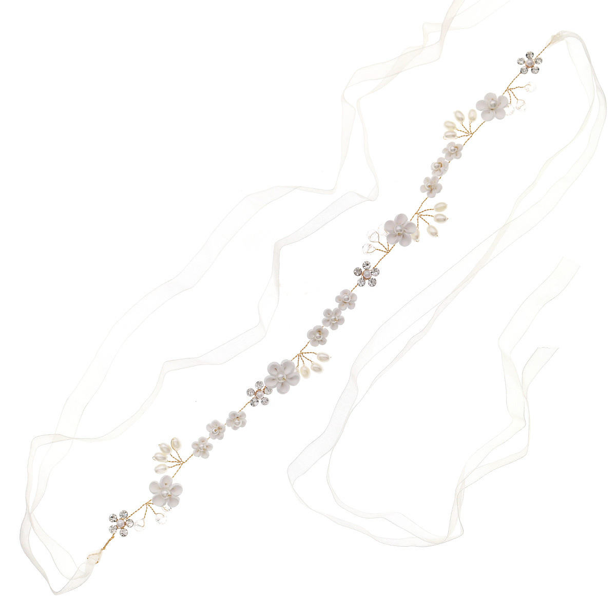 New wedding accessories from Europe and America, such as hair bands, wedding coils, hand-made pearl soft clay flower headbands for brides Item Picture