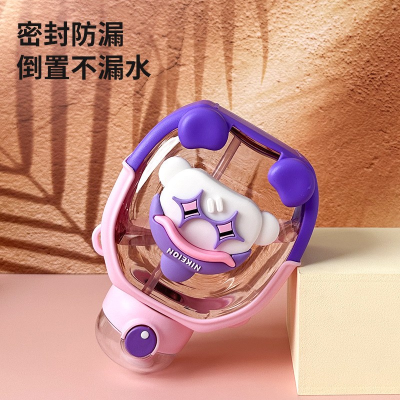 New cute cartoon double-drinking straw cup, summer high appearance level straw cup, one-button pop cap, heat-resistant portable water cup Specification drawing
